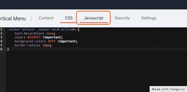 Click on the Javascript tab